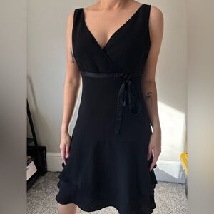 Y2K Grunge Black Fairycore Midi Formal Ruffle V Neck Whimsigoth Prom Dress Small